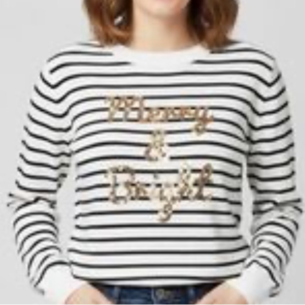 L Chic merry & bright Black and White Striped Sweater